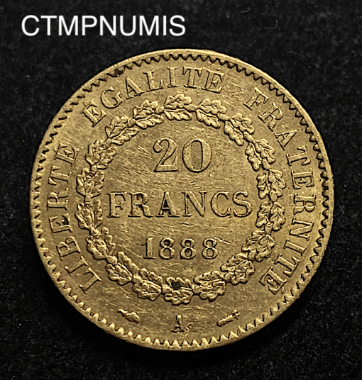 ,MONNAIE,FRANCAISE,20,FRANCS,OR,GENIE,1888,