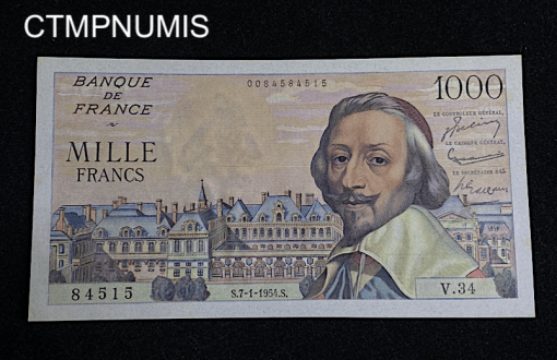 ,BILLET,1000,FRANCS,RICHELIEU,7,01,1954,NEUF,