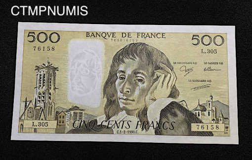 ,BILLET,FRANCAIS,500,FRANCS,PASCAL,1990,NEUF,