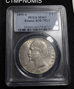 ,MONNAIE,EMPIRE,5 FRANCS,NAPOLEON,1854,MS63,