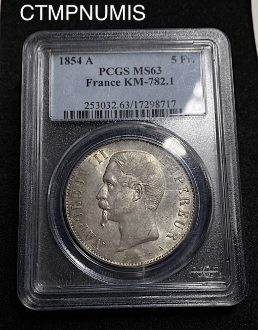 ,MONNAIE,EMPIRE,5 FRANCS,NAPOLEON,1854,MS63,