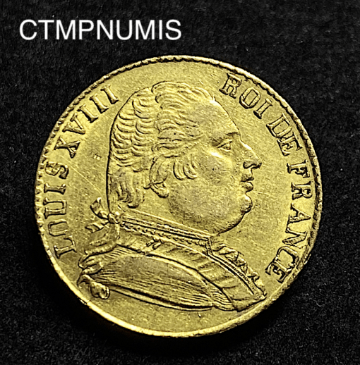 ,MONNAIE,ROYALE,20,FRANCS,OR,LOUIS,XVIII,1815,R,LONDRES,