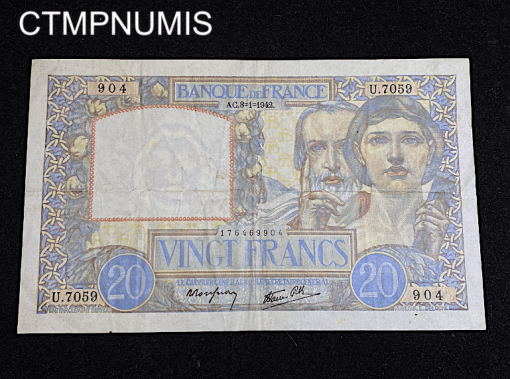 ,BILLET,20,FRANCS,SCIENCE,TRAVAIL,1942,