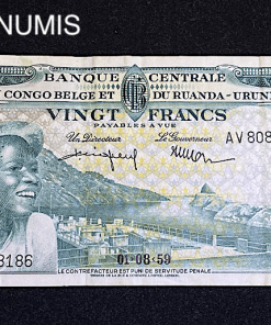 ,BILLET,CONGO,BELGE,20,FRANCS,1959,