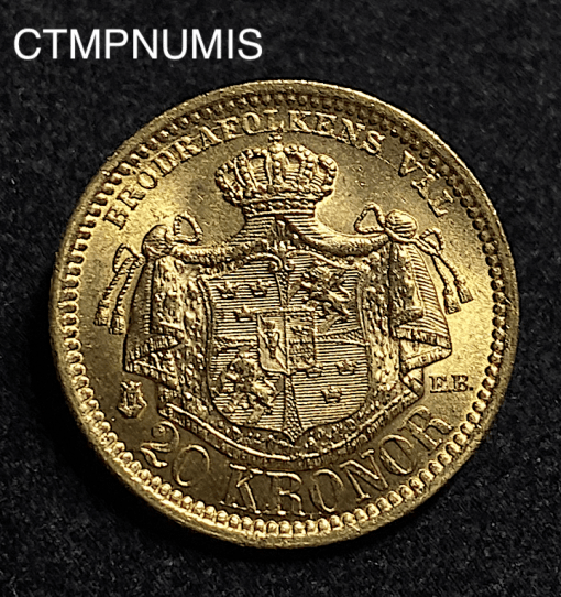 ,MONNAIE,SUEDE,20,KRONOR,OR,OSCAR,1879,