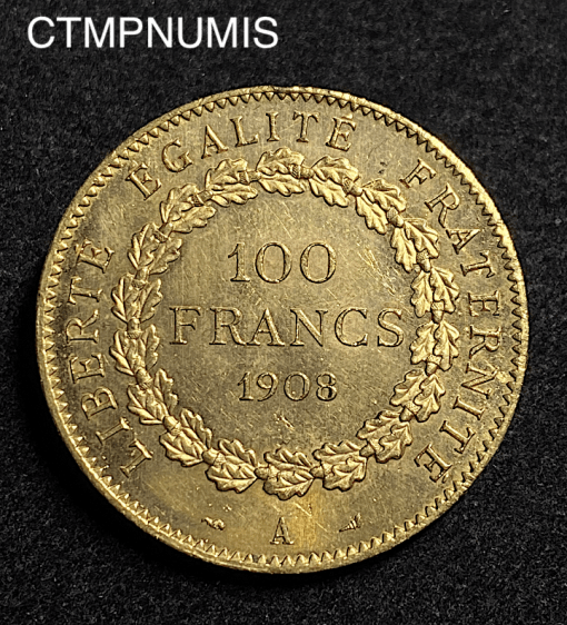 ,MONNAIE,100,FRANCS,OR,GENIE,1908,