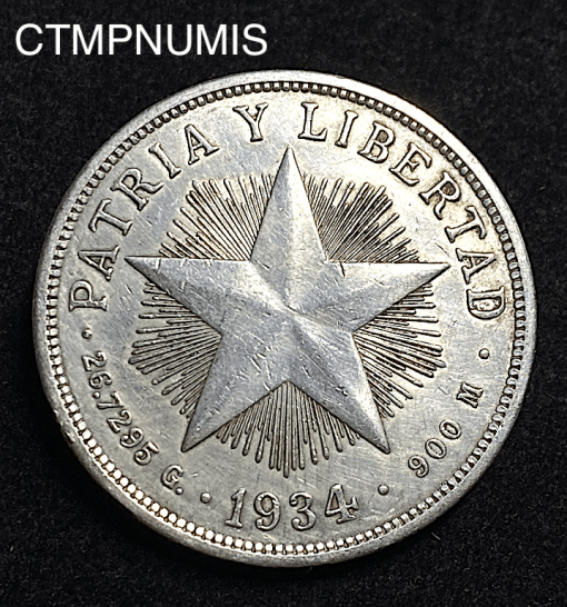 ,MONNAIE,CUBA,UN,PESO,ARGENT,1934,