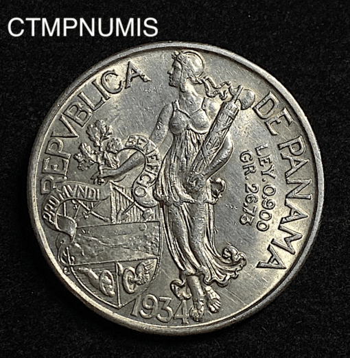 ,MONNAIE,PANAMA,1,BALBOA,ARGENT,1934,