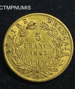 ,MONNAIE,5,FRANCS,OR,NAPOLEON,1863,BB,STRASBOURG,