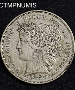 ,MONNAIE,PEROU,5,PESETAS,ARGENT,1880,LIMA,