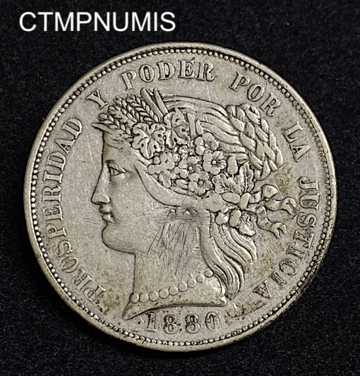 ,MONNAIE,PEROU,5,PESETAS,ARGENT,1880,LIMA,