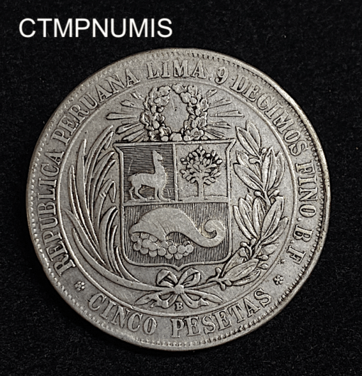 ,MONNAIE,PEROU,5,PESETAS,ARGENT,1880,LIMA,