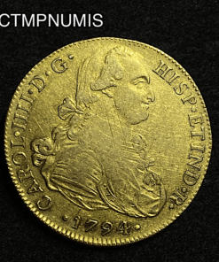 ,MONNAIE,PEROU,8,ESCUDOS,CHARLES,IV,OR,1794,LIMA,