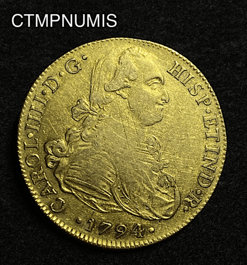 ,MONNAIE,PEROU,8,ESCUDOS,CHARLES,IV,OR,1794,LIMA,