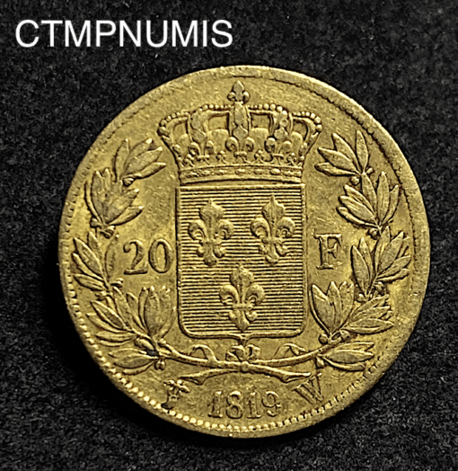 ,MONNAIE,20,FRANCS,OR,LOUIS,XVIII,1819,W,LILLE,