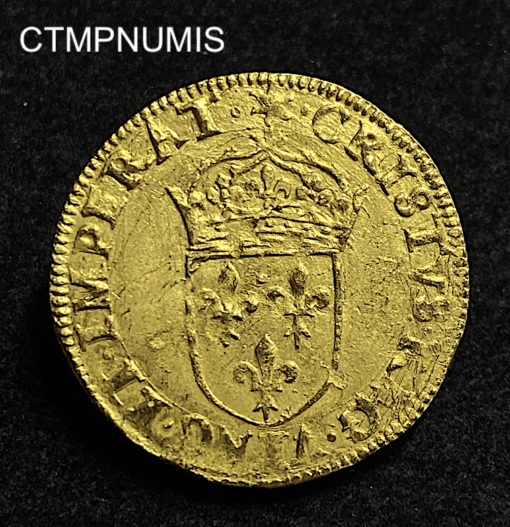 ,MONNAIE,ECU,OR,HENRI,III,1575,H,LA,ROCHELLE,