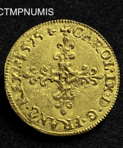 ,MONNAIE,ECU,OR,HENRI,III,1575,H,LA,ROCHELLE,