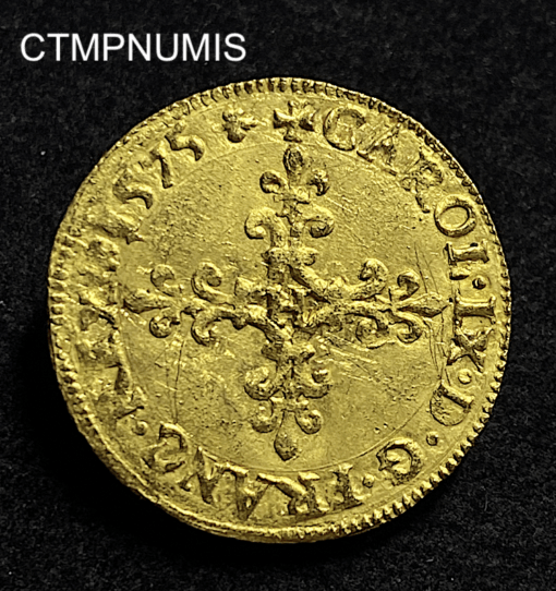 ,MONNAIE,ECU,OR,HENRI,III,1575,H,LA,ROCHELLE,