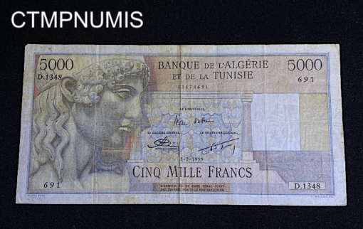 ,BILLET,5000,FRANCS,BANQUE,ALGERIE,TUNISIE,1955,