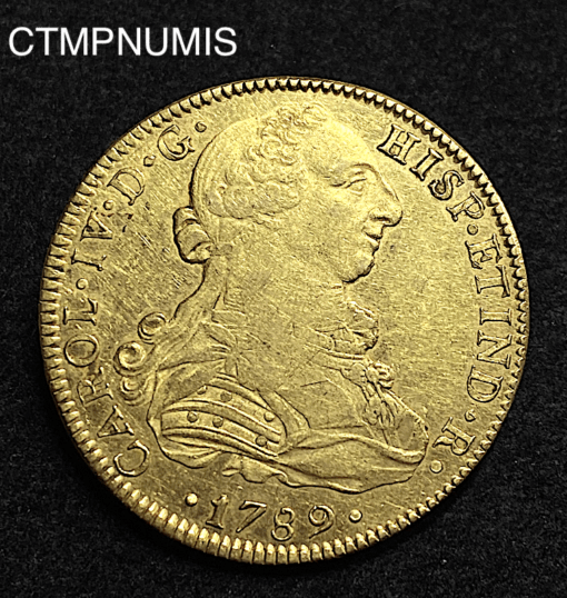 ,MONNAIE,8,ESCUDOS,OR,CHARLES,IV,1789,MEXICO,
