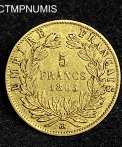 ,MONNAIE,5,FRANCS,OR,NAPOLEON,1865,BB,STRASBOURG,