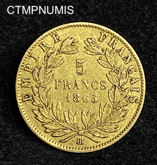 ,MONNAIE,5,FRANCS,OR,NAPOLEON,1865,BB,STRASBOURG,