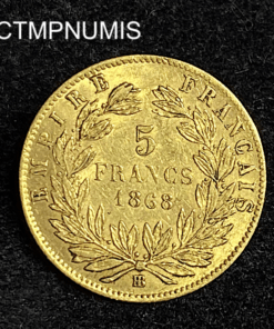 ,MONNAIE,5,FRANCS,OR,NAPOLEON,1868,BB,STRASBOURG,