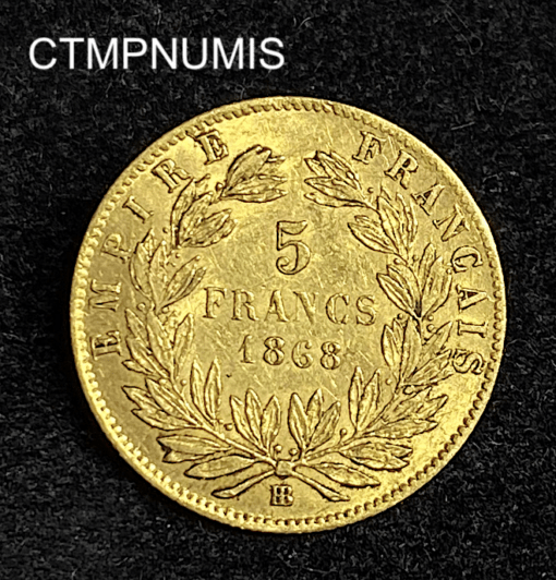 ,MONNAIE,5,FRANCS,OR,NAPOLEON,1868,BB,STRASBOURG,