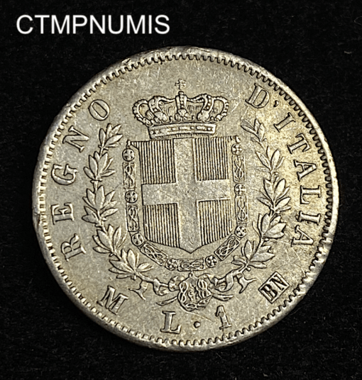 ,MONNAIE,ITALIE,1,LIRE,ARGENT,1863,M,MILAN,