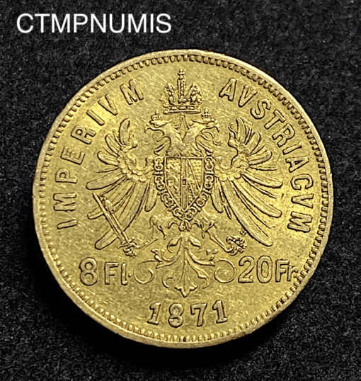 ,MONNAIE,AUTRICHE,20,FRANCS,8,FLORIN,OR,1871,