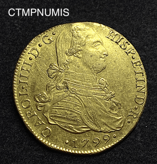 ,MONNAIE,PEROU,8,ESCUDOS,OR,CHARLES,1799,LIMA,