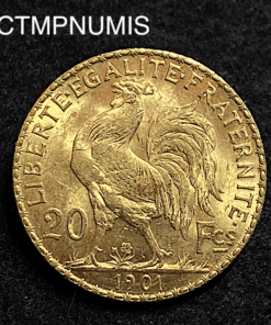 ,MONNAIE,20,FRANCS,OR,COQ,1901,