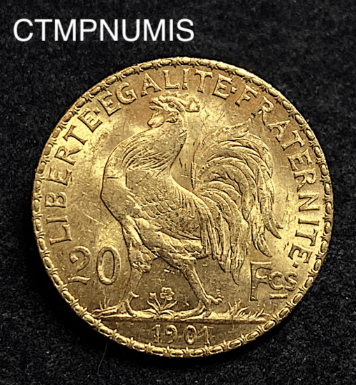 ,MONNAIE,20,FRANCS,OR,COQ,1901,