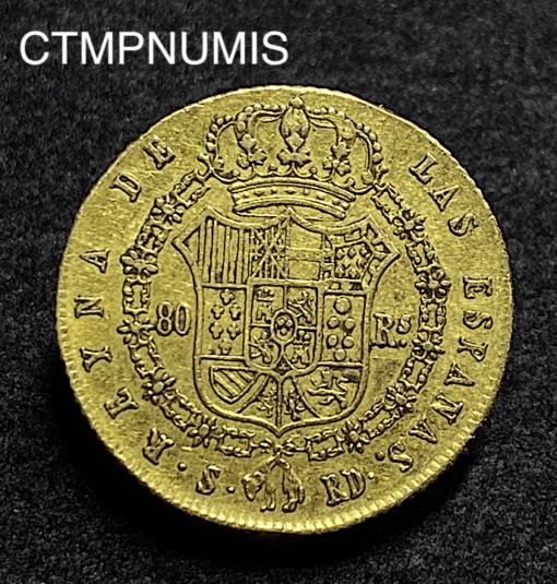 ,MONNAIE,ESPAGNE,80,REALES,OR,1839,SEVILLE,