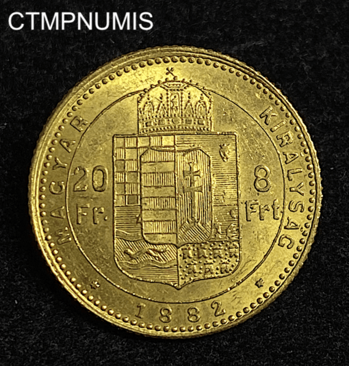 ,MONNAIE,HONGRIE,20,FRANCS,8,FORINT,OR,1882,
