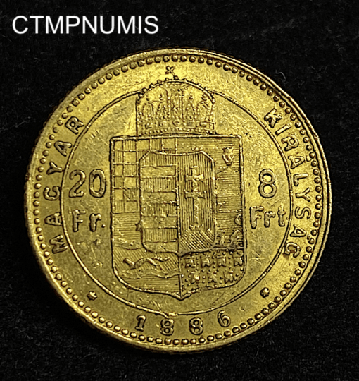 ,MONNAIE,HONGRIE,20,FRANCS,8,FORINT,OR,1886,