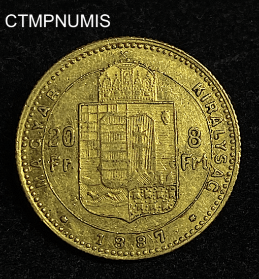,MONNAIE,HONGRIE,20,FRANCS,8,FORINT,OR,1887,