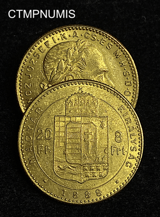 ,MONNAIE,HONGRIE,20,FRANCS,8,FORINT,OR,1888,