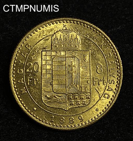 ,MONNAIE,HONGRIE,20,FRANCS,8,FORINT,OR,1889,