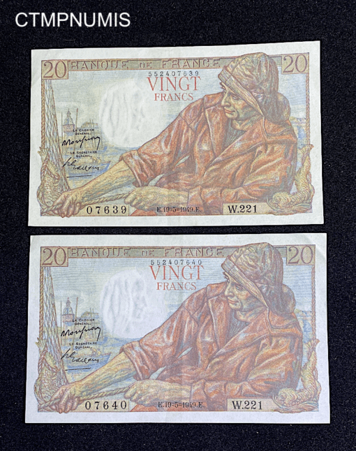 ,BILLET,FRANCE,20,FRANCS,PECHEUR,19,5,1945,