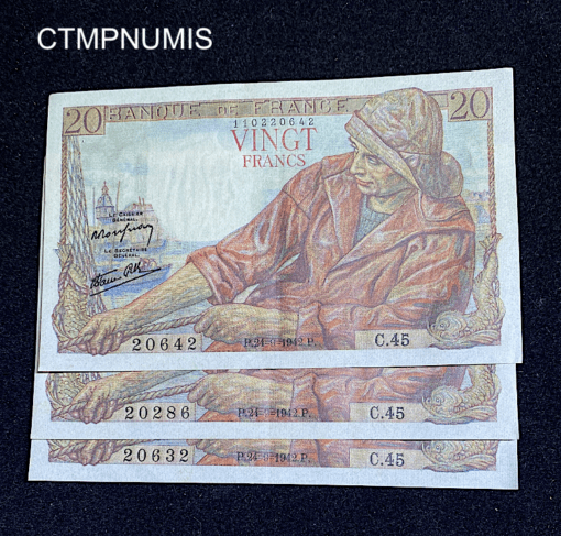 ,BILLET,FRANCE,20,FRANCS,PECHEUR,1942,