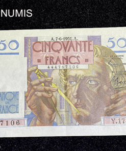 ,BILLET,FRANCE,50,FRANCS,LE,VERRIER,7,6,1951,