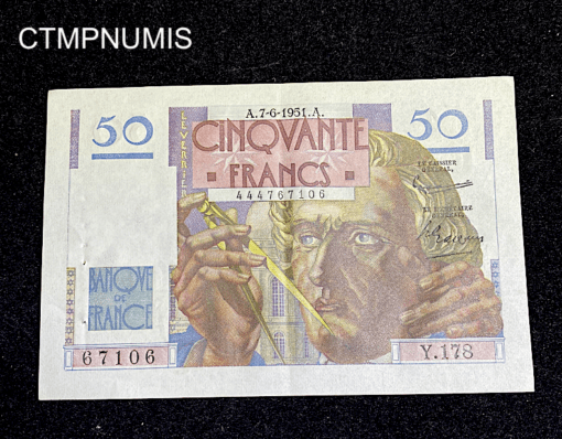 ,BILLET,FRANCE,50,FRANCS,LE,VERRIER,7,6,1951,