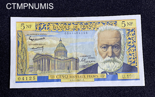 ,BILLET,FRANCE,5,NF,VICTOR,HUGO,1965,
