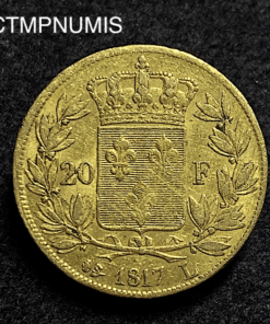 ,MONNAIE,20,FRANCS,OR,LOUIS,XVIII,1817,L,BAYONNE,