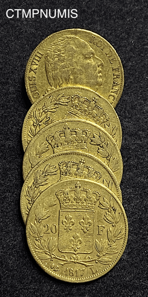 ,MONNAIE,20,FRANCS,OR,LOUIS,XVIII,1817,L,BAYONNE,