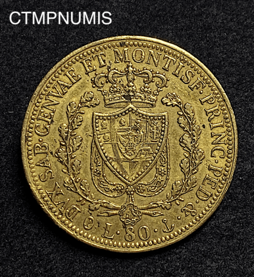 ,MONNAIE,ITALIE,80,LIRE,OR,1825,TURIN,