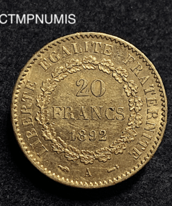 ,MONNAIE,20,FRANCS,OR,GENIE,1892,