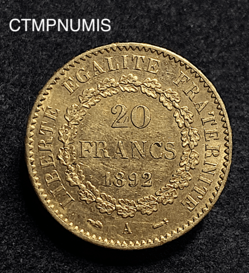 ,MONNAIE,20,FRANCS,OR,GENIE,1892,