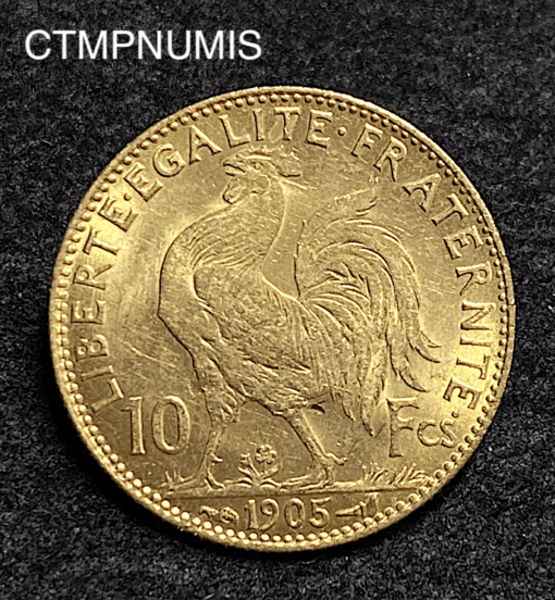,MONNAIE,10,FRANCS,OR,COQ,1905,